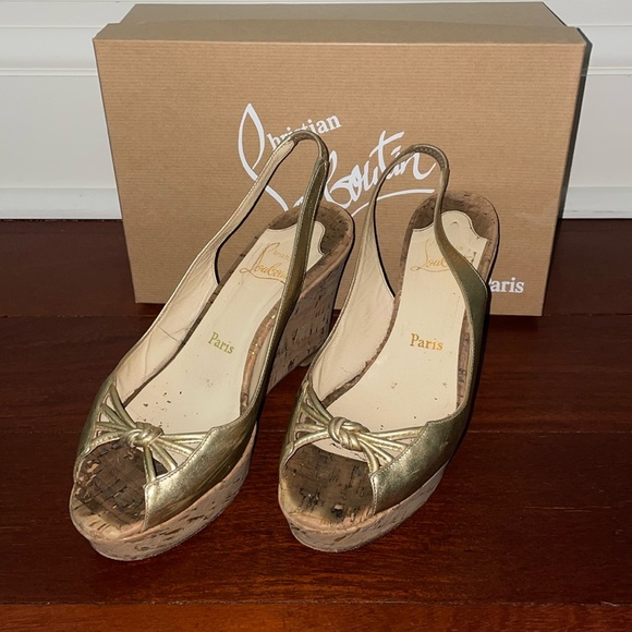 Louboutin wedge gold heels w/ box - Picture 1 of 4